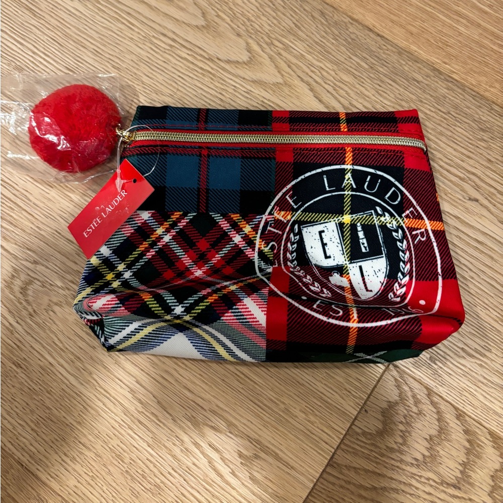 Festive Plaid Estée Lauder cosmetics pouch
